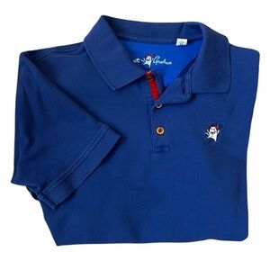 Robert Graham Short Sleeve Polo Navy Blue 100% Cotton Pique Classic Fit Medium